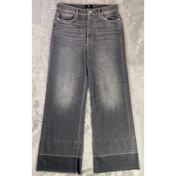 7 For All Mankind Denim - 7 For All Mankind The Ultra High Rise Jo Jeans Women 30 Gray Wide Leg Raw Hem